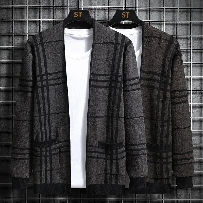 MANSSINO™ | Check Open-Front Knit Cardigan