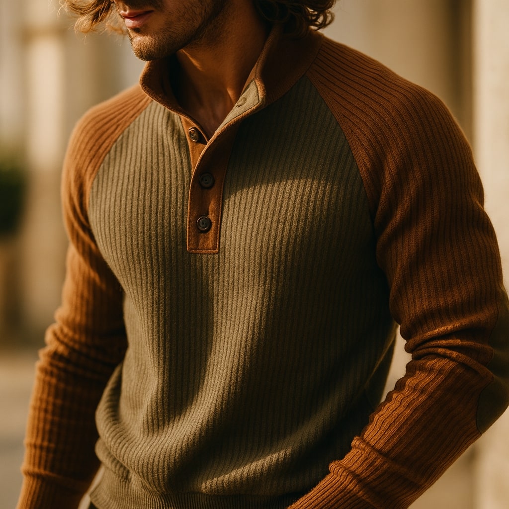 MONVIEL | Mens Ribbed Button-Neck Knit
