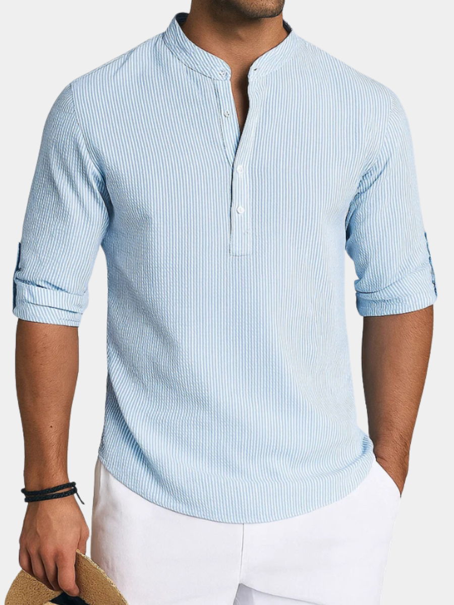 MONVIEL™ | Men's Textured Band-Collar Henley Shirt