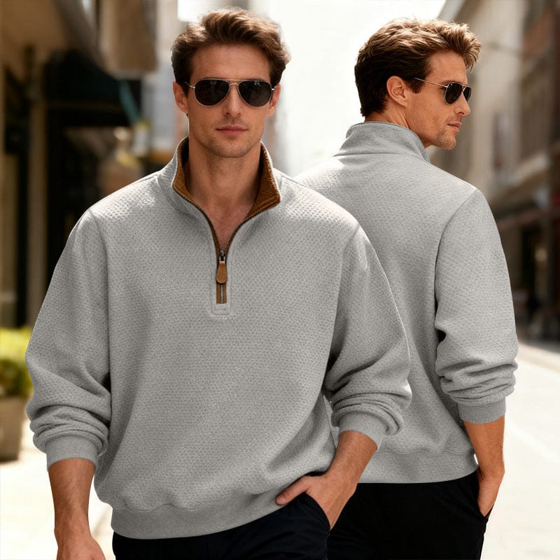 MANSSINO™ | Waffle-Knit Quarter-Zip Stand Collar Pullover
