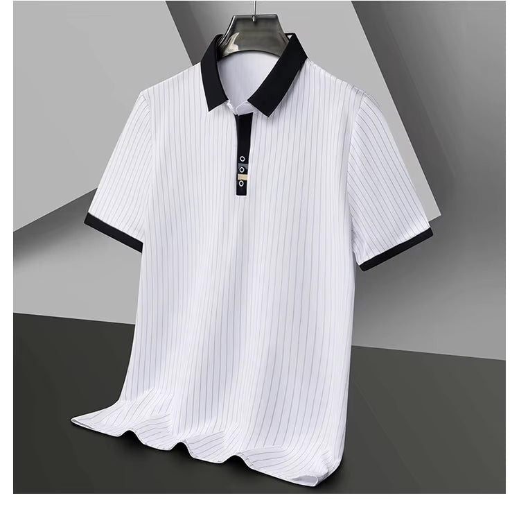 MONVIEL™ | Fine-Stripe Contrast-Cuff Polo