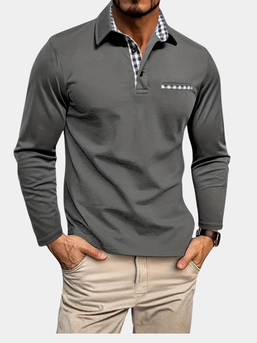MONVIEL™ | Check-Trim Long Sleeve Polo