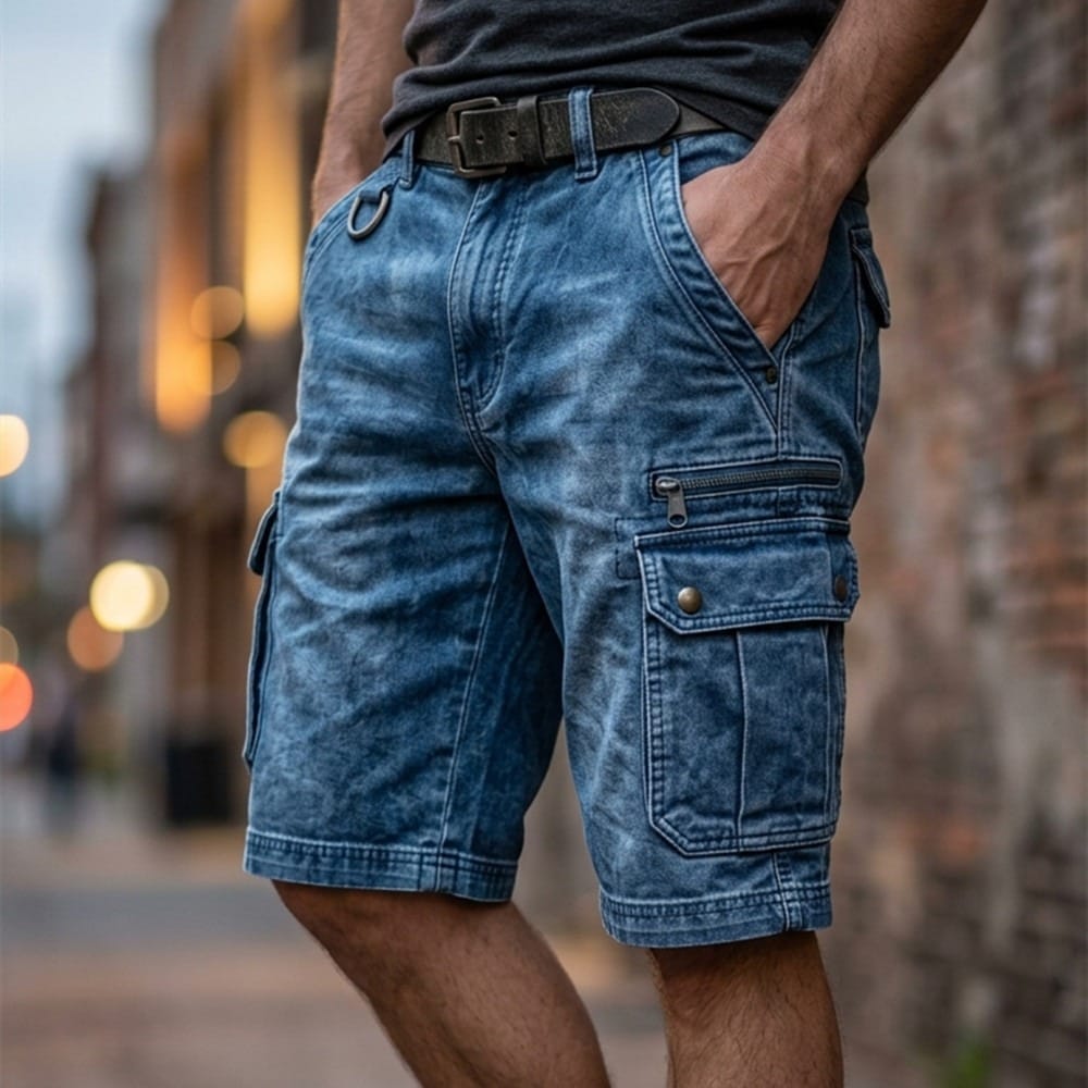 MANSSINO™ | Men's Washed Denim Cargo Shorts