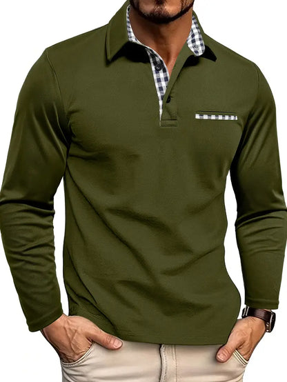 MONVIEL™ | Check-Trim Long Sleeve Polo