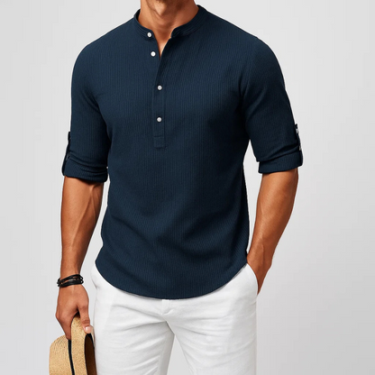 MONVIEL™ | Men's Textured Band-Collar Henley Shirt