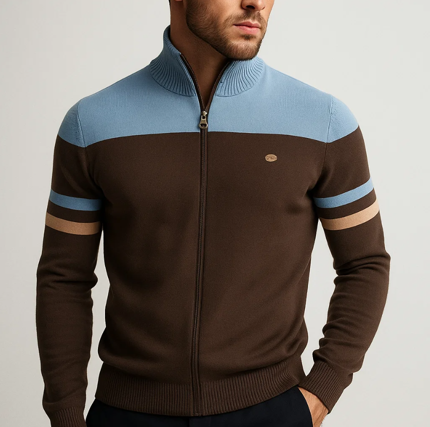 MONVIEL | Colour-Block Zip-Up Hoodie