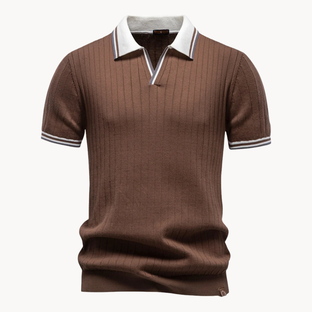 MONVIEL™ | Men's Ribbed Knit Polo with Contrast Collar