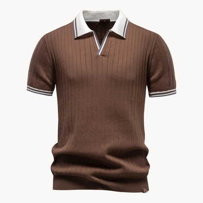 MONVIEL™ | Men's Ribbed Knit Polo with Contrast Collar