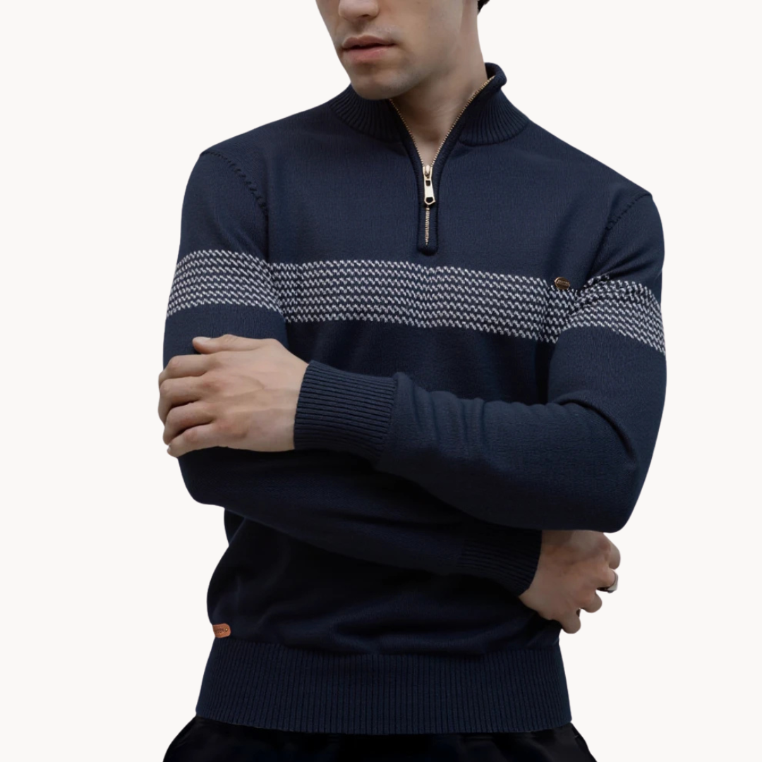 MANSSINO™ | Tonal Stripe Quarter-Zip Pullover