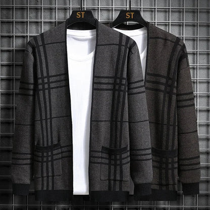 MANSSINO™ | Check Open-Front Knit Cardigan