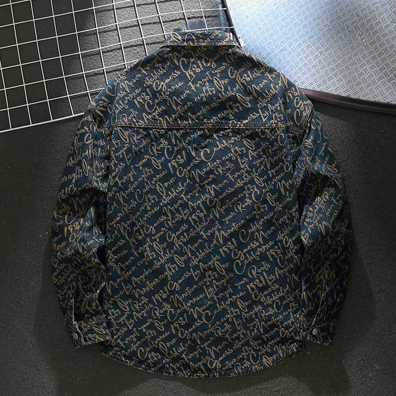 MANSSINO™ | Cursive Print Denim Overshirt