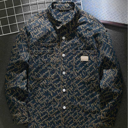 MANSSINO™ | Cursive Print Denim Overshirt