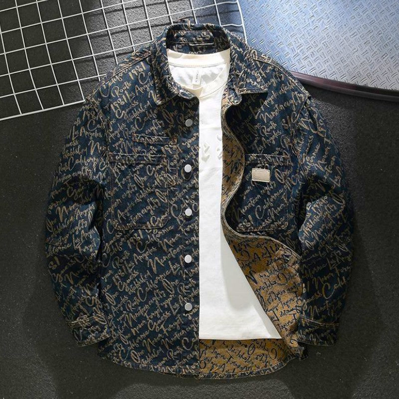 MANSSINO™ | Cursive Print Denim Overshirt