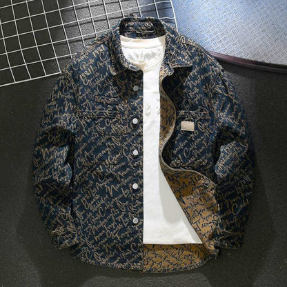 MANSSINO™ | Cursive Print Denim Overshirt