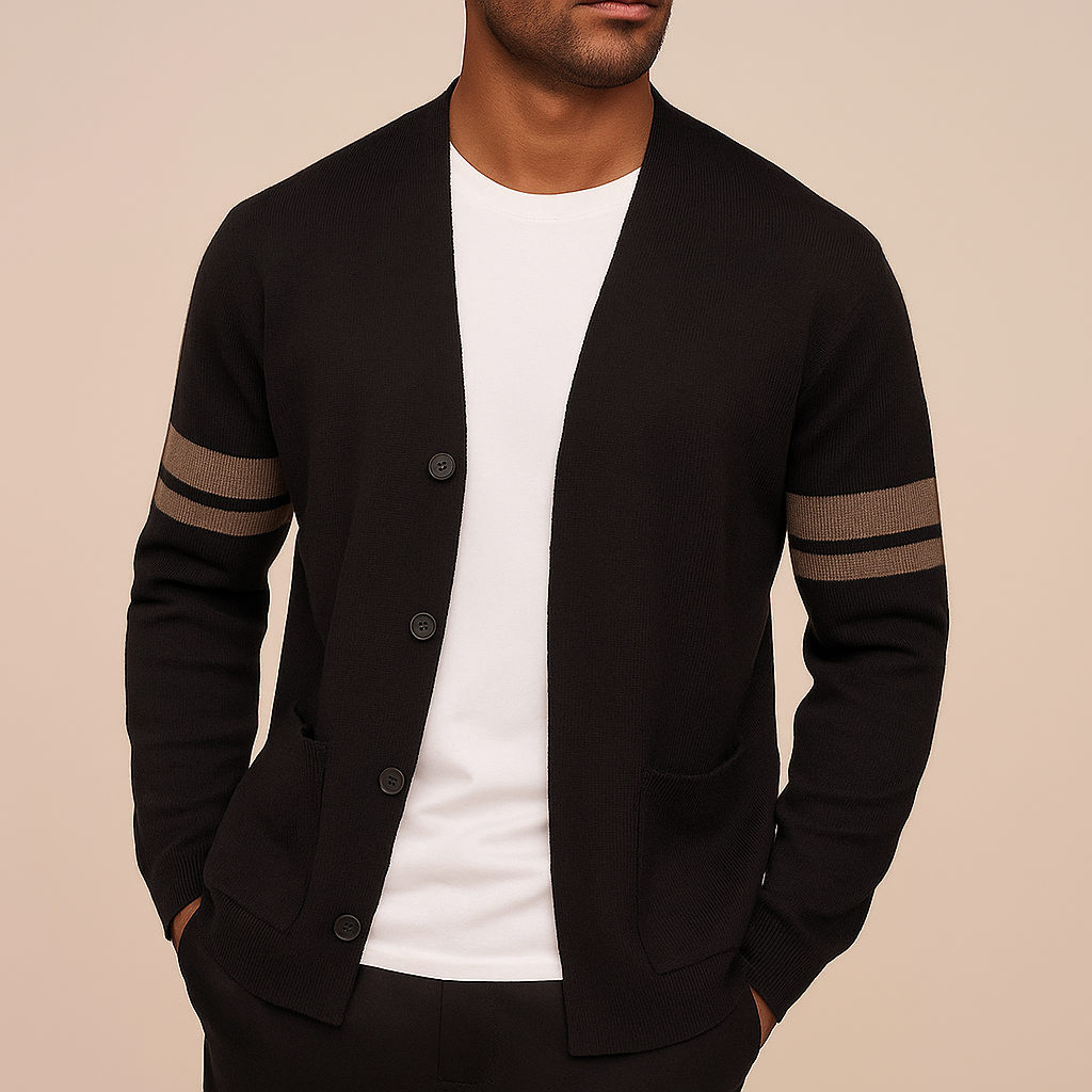 MANSSINO™ | Merino Stripe-Sleeve Button Cardigan