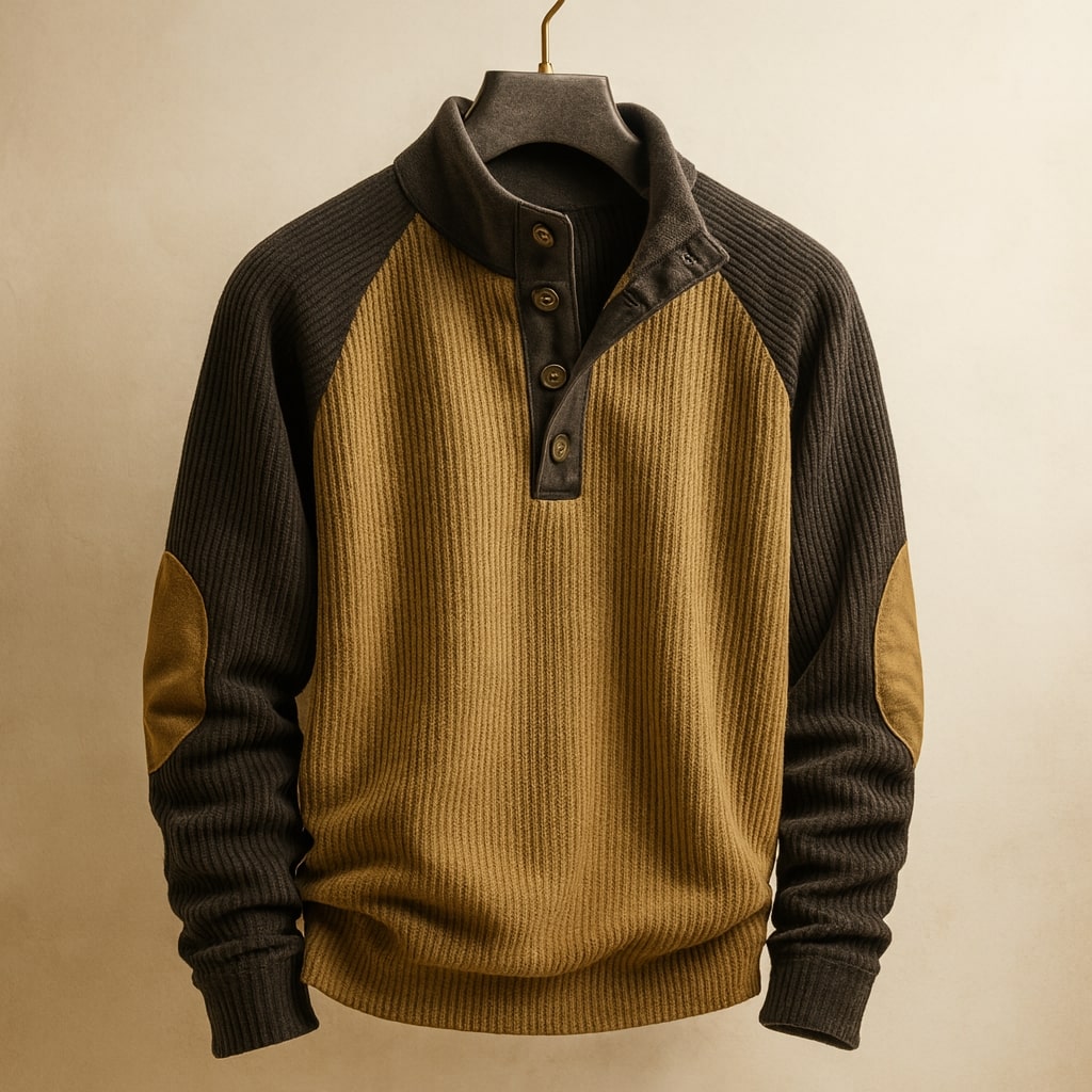 MONVIEL | Mens Ribbed Button-Neck Knit