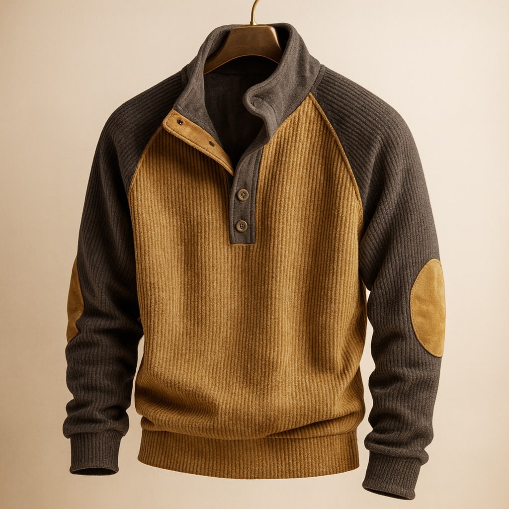 MONVIEL | Mens Ribbed Button-Neck Knit