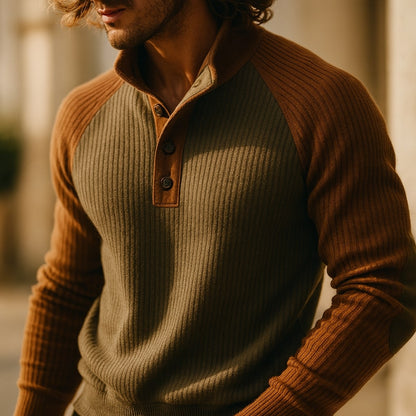 MANSSINO™ | Men's Ribbed Raglan Knit with Elbow Patches
