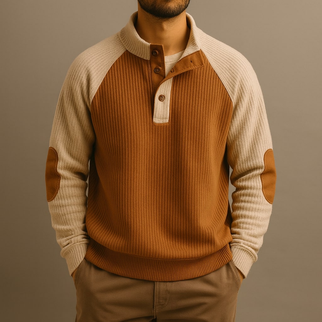 MONVIEL | Mens Ribbed Button-Neck Knit