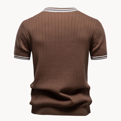 MONVIEL™ | Men's Ribbed Knit Polo with Contrast Collar