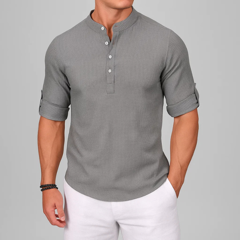 MONVIEL™ | Men's Textured Band-Collar Henley Shirt