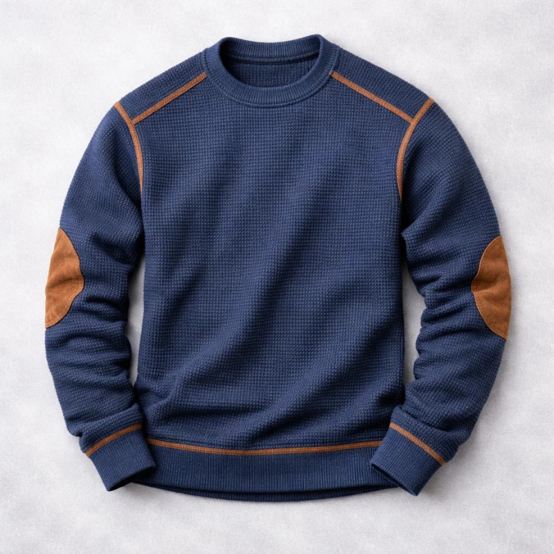 MANSSINO™ | Waffle Knit Elbow-Patch Pullover