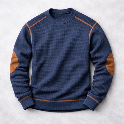 MANSSINO™ | Waffle Knit Elbow-Patch Pullover