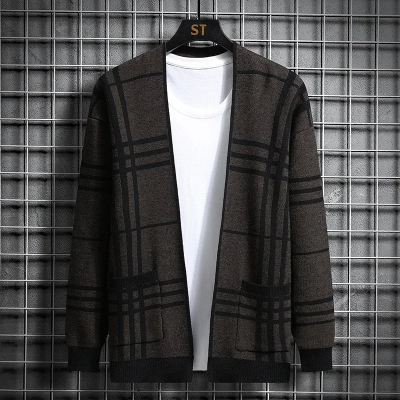 MANSSINO™ | Check Open-Front Knit Cardigan