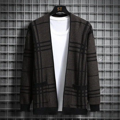 MANSSINO™ | Check Open-Front Knit Cardigan