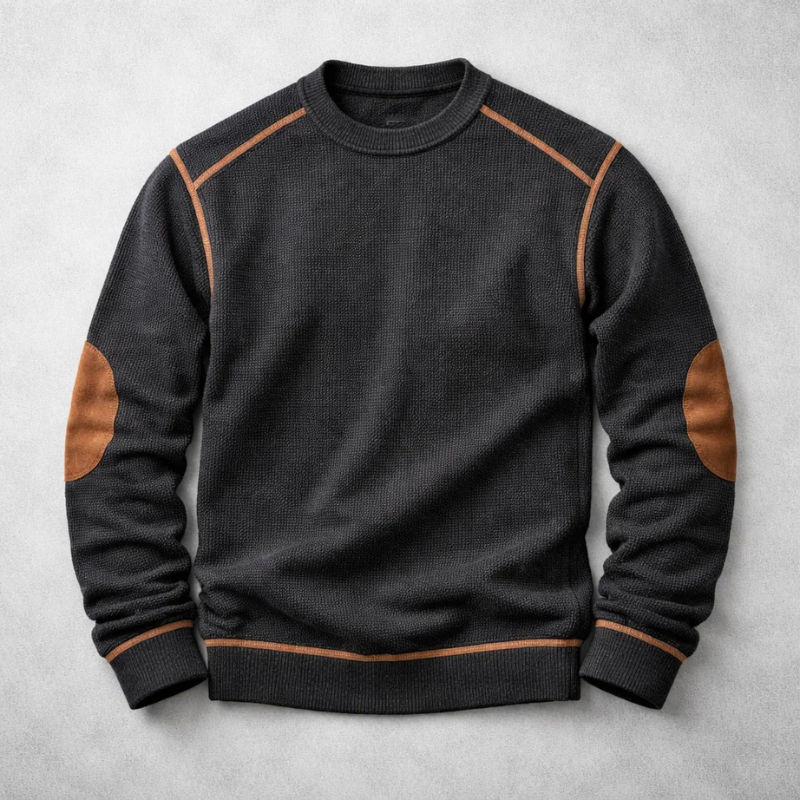 MANSSINO™ | Waffle Knit Elbow-Patch Pullover