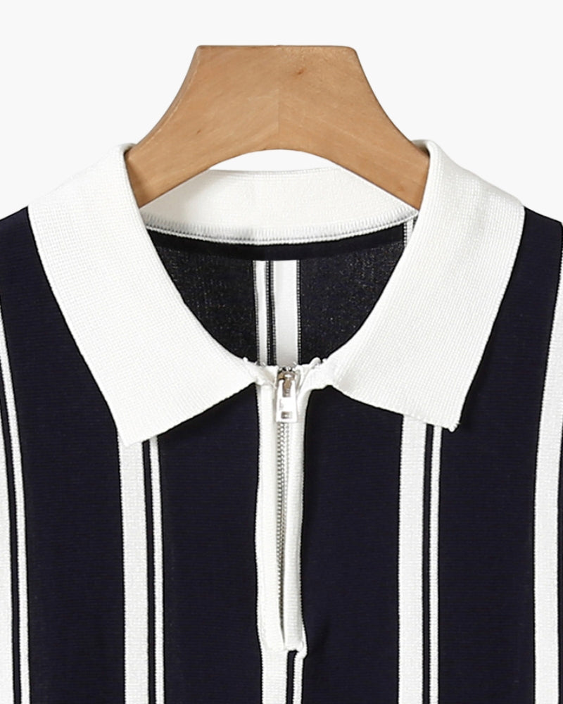 MONVIEL | STRIPED HALF-ZIP KNIT POLO