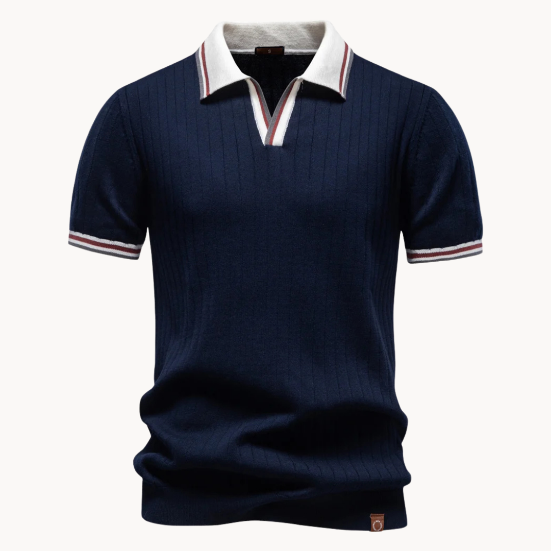 MONVIEL™ | Men's Ribbed Knit Polo with Contrast Collar