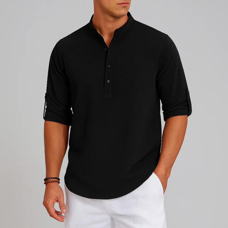 MONVIEL™ | Men's Textured Band-Collar Henley Shirt