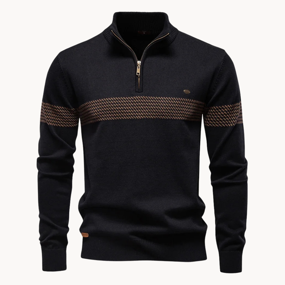 MANSSINO™ | Tonal Stripe Quarter-Zip Pullover