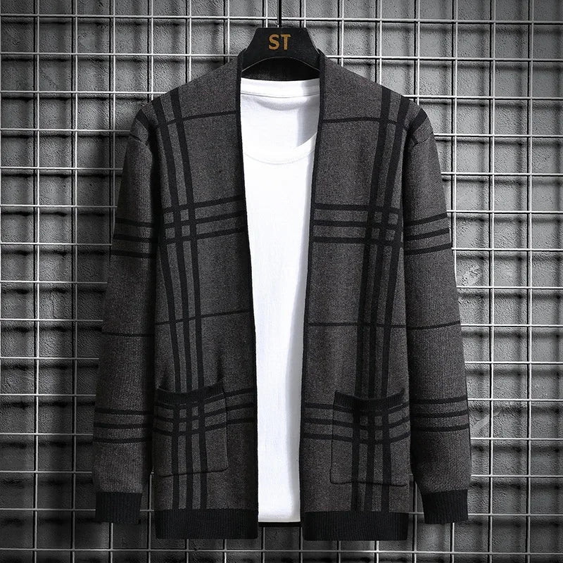 MANSSINO™ | Check Open-Front Knit Cardigan