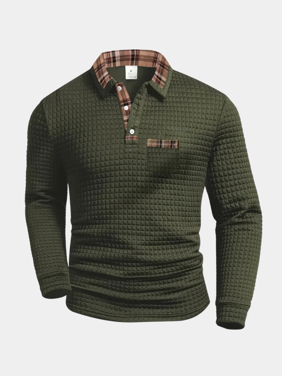 MONVIEL™ | Fine-Check Long Sleeve Polo