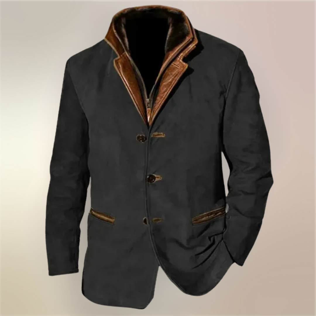 MONVIEL™ | Classic Vintage Leather-Trim Jacket
