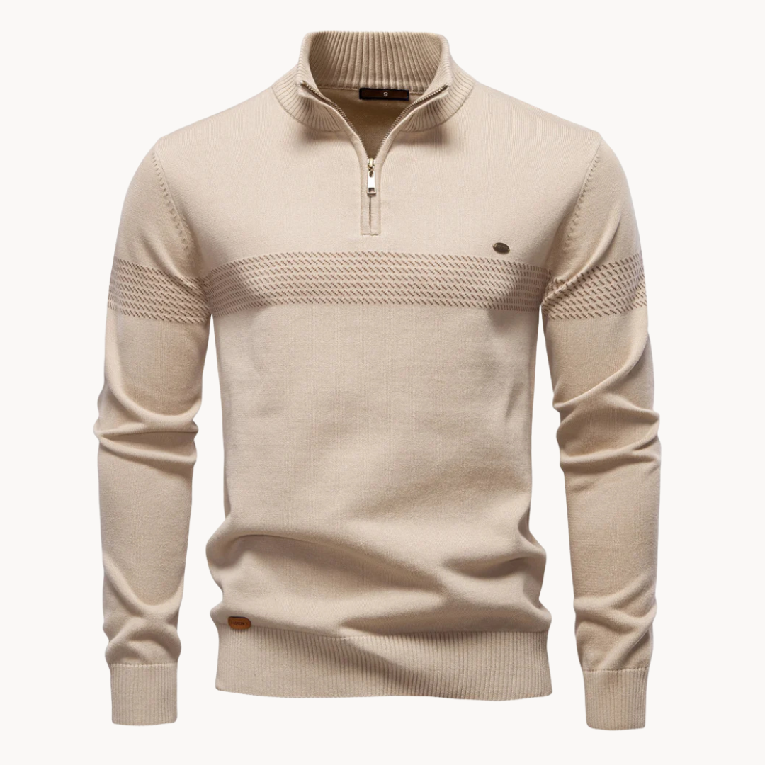 MANSSINO™ | Tonal Stripe Quarter-Zip Pullover