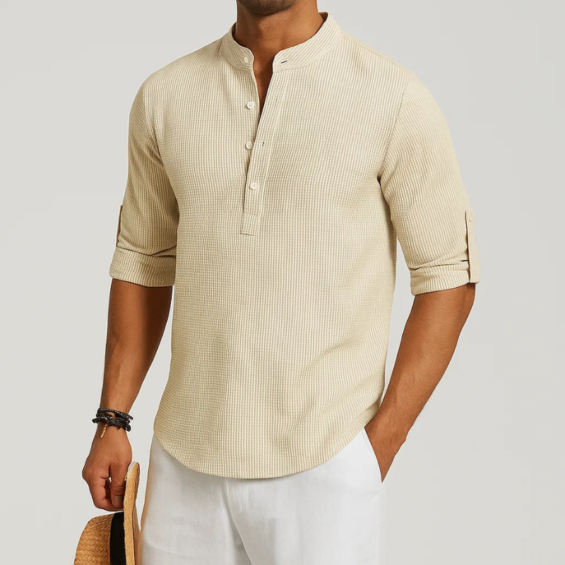 MONVIEL™ | Men's Textured Band-Collar Henley Shirt