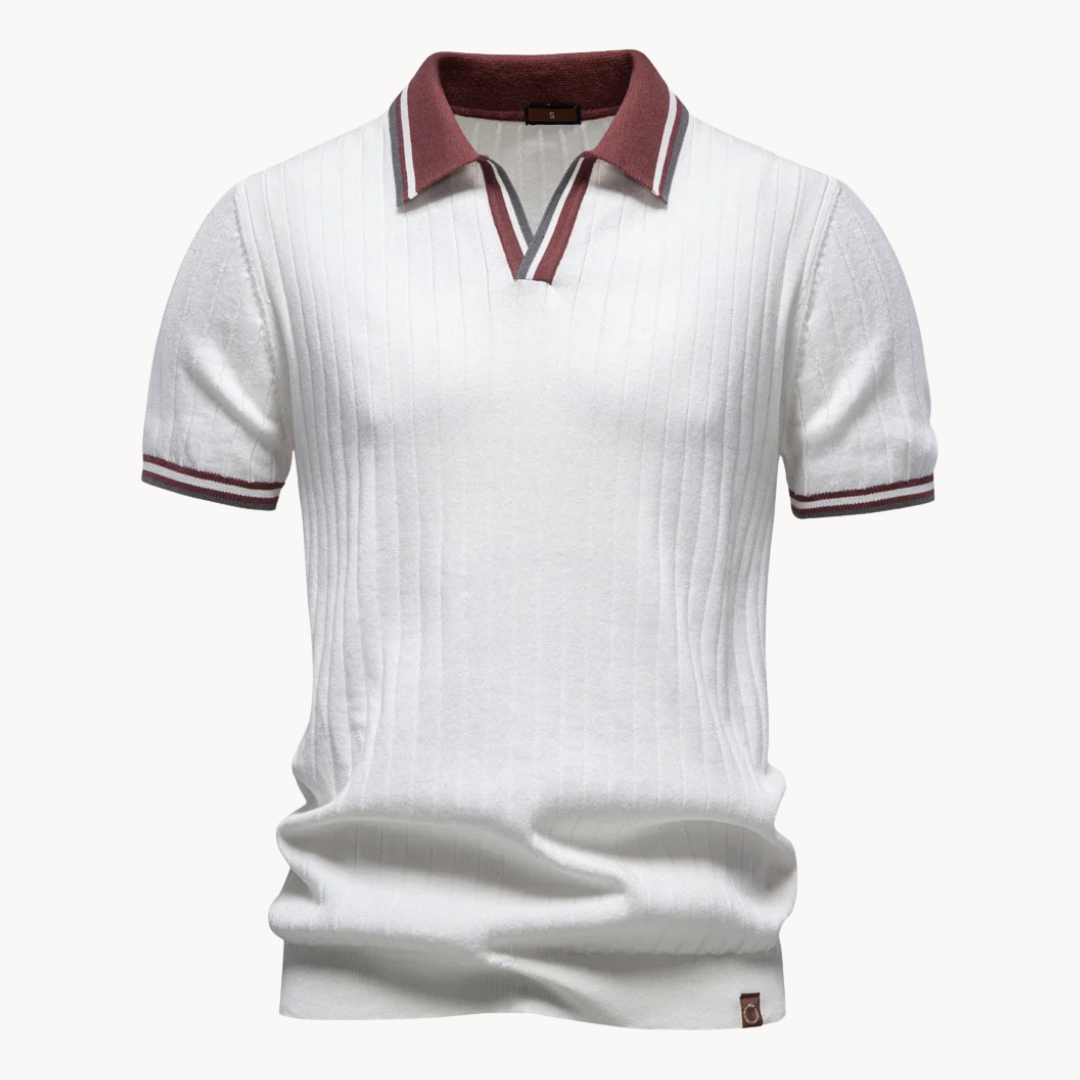 MONVIEL™ | Men's Ribbed Knit Polo with Contrast Collar