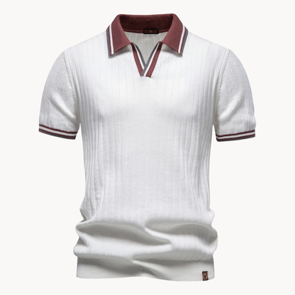 MONVIEL™ | Men's Ribbed Knit Polo with Contrast Collar