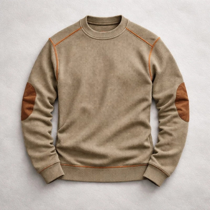 MANSSINO™ | Waffle Knit Elbow-Patch Pullover