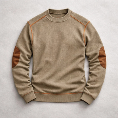 MANSSINO™ | Waffle Knit Elbow-Patch Pullover