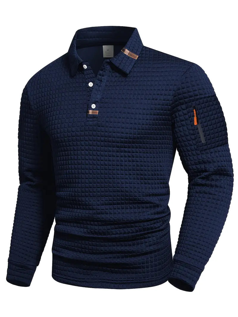 MANSSINO™ | Men's Geometric Textured Long-Sleeve Polo
