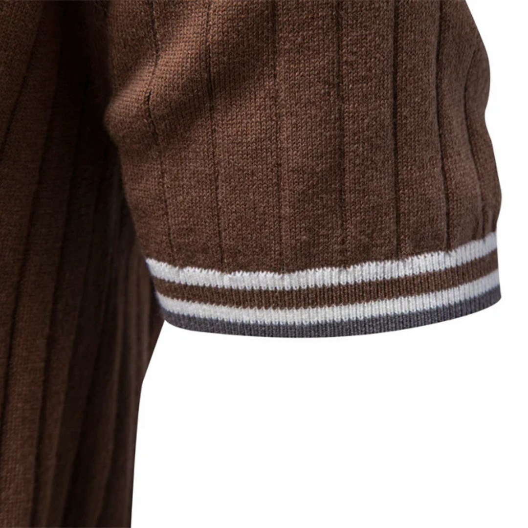 MONVIEL™ | Men's Ribbed Knit Polo with Contrast Collar