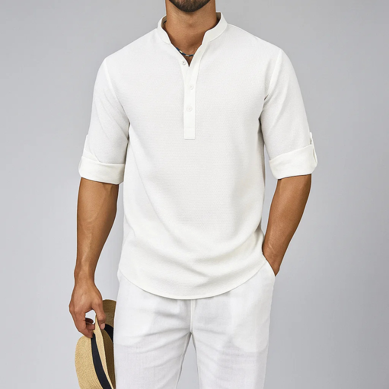 MONVIEL™ | Men's Textured Band-Collar Henley Shirt