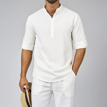 MONVIEL™ | Men's Textured Band-Collar Henley Shirt