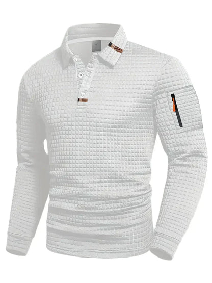 MANSSINO™ | Men's Geometric Textured Long-Sleeve Polo
