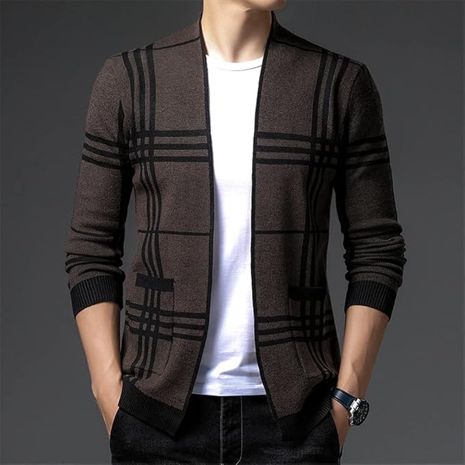 MANSSINO™ | Check Open-Front Knit Cardigan