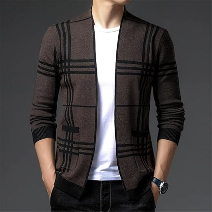 MANSSINO™ | Check Open-Front Knit Cardigan